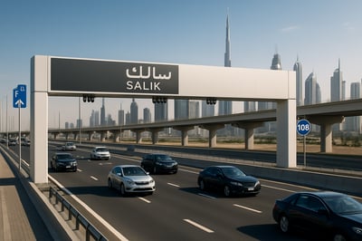 Modern Dubai toll road with streamlined traffic and electronic payment system