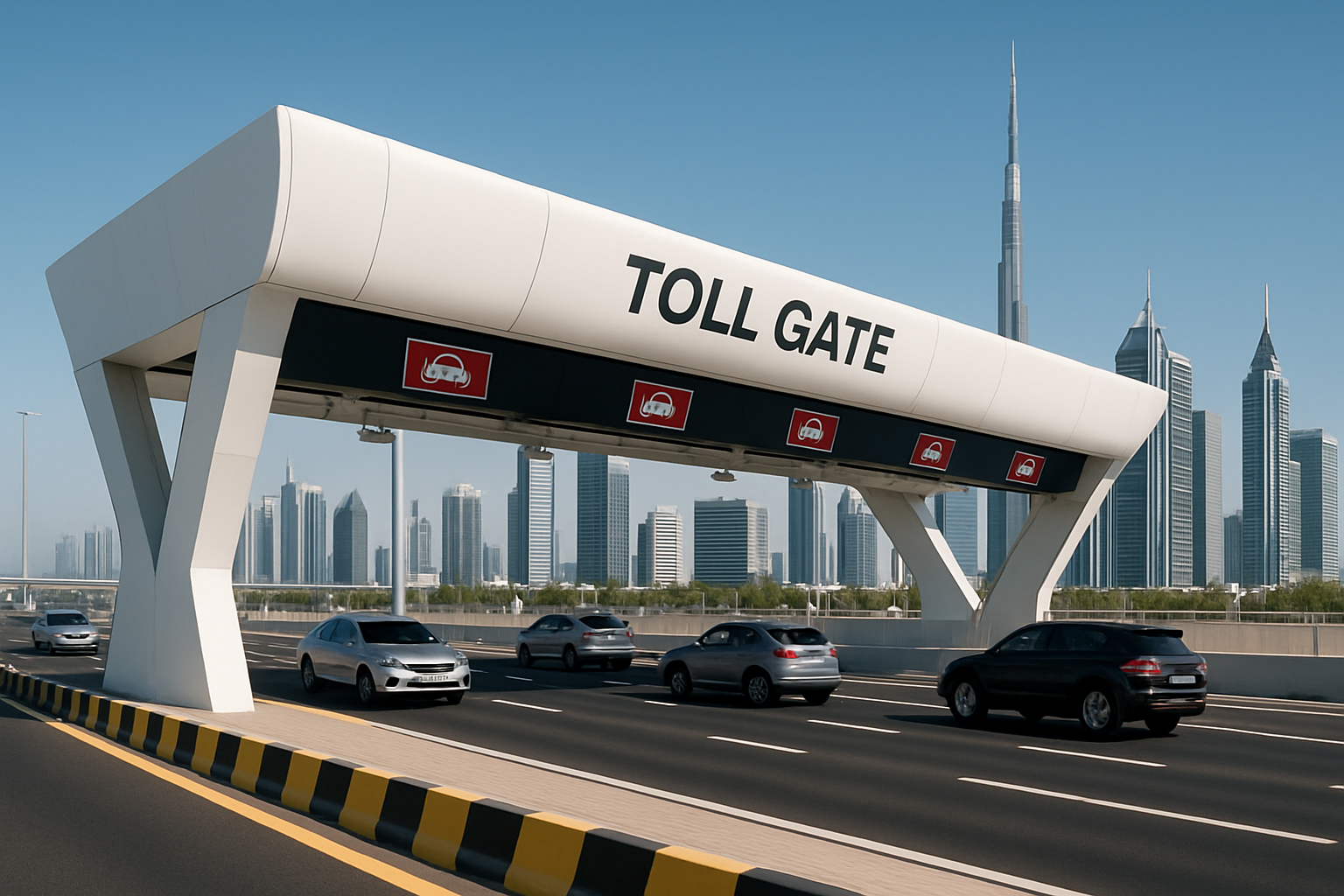 Modern toll gate on a Dubai highway